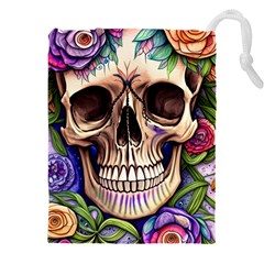 Retro Gothic Skull With Flowers - Cute And Creepy Drawstring Pouch (5xl)