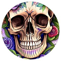 Retro Gothic Skull With Flowers - Cute And Creepy Round Trivet by GardenOfOphir