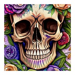 Retro Gothic Skull With Flowers - Cute And Creepy Banner And Sign 3  X 3  by GardenOfOphir