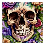 Retro Gothic Skull With Flowers - Cute And Creepy Banner and Sign 3  x 3  Front