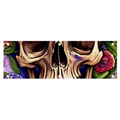 Retro Gothic Skull With Flowers - Cute And Creepy Banner And Sign 6  X 2  by GardenOfOphir