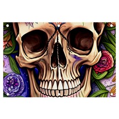 Retro Gothic Skull With Flowers - Cute And Creepy Banner And Sign 6  X 4  by GardenOfOphir