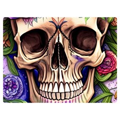 Retro Gothic Skull With Flowers - Cute And Creepy Premium Plush Fleece Blanket (extra Small)