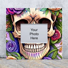 Retro Gothic Skull With Flowers - Cute And Creepy White Wall Photo Frame 5  X 7  by GardenOfOphir