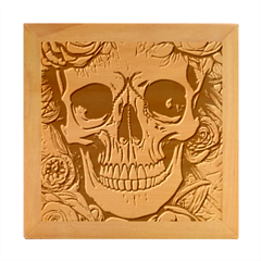 Retro Gothic Skull With Flowers - Cute And Creepy Wood Photo Frame Cube by GardenOfOphir