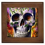 Cute Sugar Skull With Flowers - Day Of The Dead Framed Tile Front