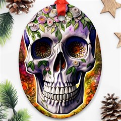 Cute Sugar Skull With Flowers - Day Of The Dead Ornament (oval)