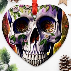 Cute Sugar Skull With Flowers - Day Of The Dead Ornament (heart)