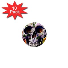 Cute Sugar Skull With Flowers - Day Of The Dead 1  Mini Magnet (10 Pack)  by GardenOfOphir