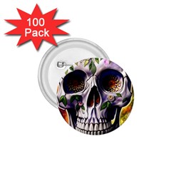 Cute Sugar Skull With Flowers - Day Of The Dead 1 75  Buttons (100 Pack)  by GardenOfOphir