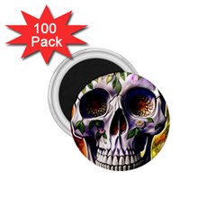 Cute Sugar Skull With Flowers - Day Of The Dead 1 75  Magnets (100 Pack)  by GardenOfOphir