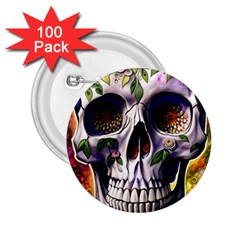 Cute Sugar Skull With Flowers - Day Of The Dead 2 25  Buttons (100 Pack)  by GardenOfOphir