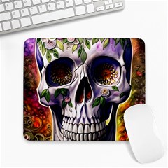 Cute Sugar Skull With Flowers - Day Of The Dead Large Mousepad by GardenOfOphir