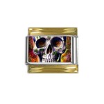 Cute Sugar Skull With Flowers - Day Of The Dead Gold Trim Italian Charm (9mm) Front