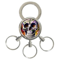 Cute Sugar Skull With Flowers - Day Of The Dead 3-ring Key Chain by GardenOfOphir