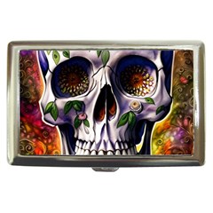 Cute Sugar Skull With Flowers - Day Of The Dead Cigarette Money Case by GardenOfOphir