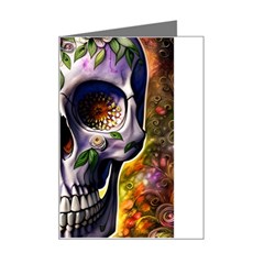 Cute Sugar Skull With Flowers - Day Of The Dead Mini Greeting Card by GardenOfOphir