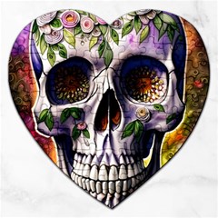 Cute Sugar Skull With Flowers - Day Of The Dead Jigsaw Puzzle (heart) by GardenOfOphir