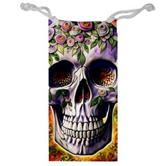 Cute Sugar Skull With Flowers - Day Of The Dead Jewelry Bag by GardenOfOphir