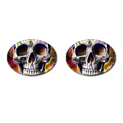 Cute Sugar Skull With Flowers - Day Of The Dead Cufflinks (oval) by GardenOfOphir