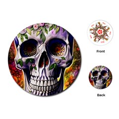 Cute Sugar Skull With Flowers - Day Of The Dead Playing Cards Single Design (round)