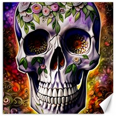 Cute Sugar Skull With Flowers - Day Of The Dead Canvas 12  X 12  by GardenOfOphir