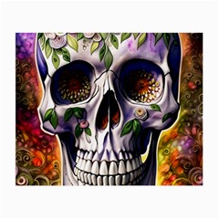 Cute Sugar Skull With Flowers - Day Of The Dead Small Glasses Cloth (2 Sides) by GardenOfOphir