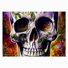 Cute Sugar Skull With Flowers - Day Of The Dead Large Glasses Cloth (2 Sides) by GardenOfOphir