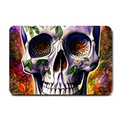 Cute Sugar Skull With Flowers - Day Of The Dead Small Doormat by GardenOfOphir