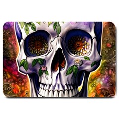 Cute Sugar Skull With Flowers - Day Of The Dead Large Doormat by GardenOfOphir