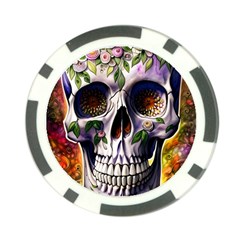 Cute Sugar Skull With Flowers - Day Of The Dead Poker Chip Card Guard by GardenOfOphir