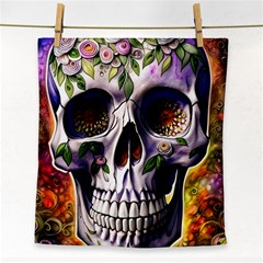 Cute Sugar Skull With Flowers - Day Of The Dead Face Towel by GardenOfOphir