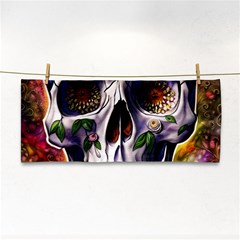 Cute Sugar Skull With Flowers - Day Of The Dead Hand Towel by GardenOfOphir