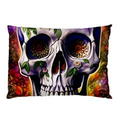 Cute Sugar Skull With Flowers - Day Of The Dead Pillow Case by GardenOfOphir