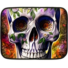 Cute Sugar Skull With Flowers - Day Of The Dead Fleece Blanket (mini) by GardenOfOphir