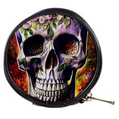 Cute Sugar Skull With Flowers - Day Of The Dead Mini Makeup Bag by GardenOfOphir