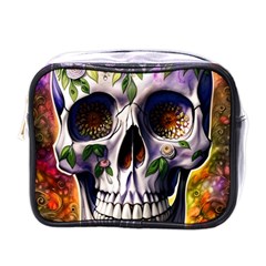 Cute Sugar Skull With Flowers - Day Of The Dead Mini Toiletries Bag (one Side) by GardenOfOphir