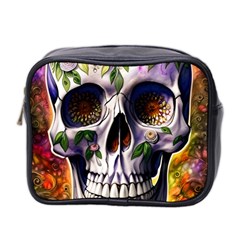 Cute Sugar Skull With Flowers - Day Of The Dead Mini Toiletries Bag (two Sides)