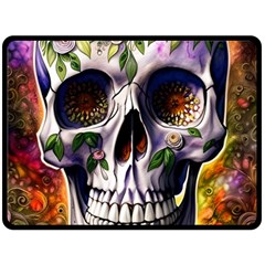 Cute Sugar Skull With Flowers - Day Of The Dead Fleece Blanket (large) by GardenOfOphir