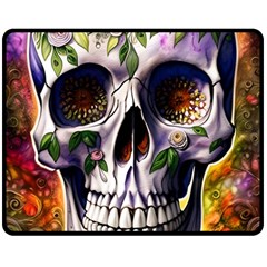 Cute Sugar Skull With Flowers - Day Of The Dead Fleece Blanket (medium) by GardenOfOphir