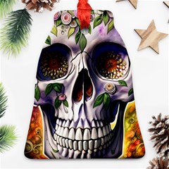 Cute Sugar Skull With Flowers - Day Of The Dead Ornament (bell)