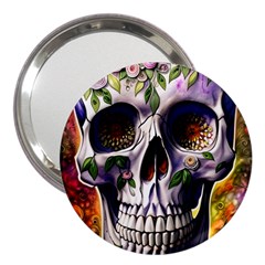 Cute Sugar Skull With Flowers - Day Of The Dead 3  Handbag Mirrors by GardenOfOphir