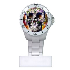 Cute Sugar Skull With Flowers - Day Of The Dead Plastic Nurses Watch by GardenOfOphir