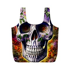 Cute Sugar Skull With Flowers - Day Of The Dead Full Print Recycle Bag (m) by GardenOfOphir