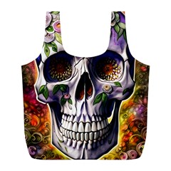 Cute Sugar Skull With Flowers - Day Of The Dead Full Print Recycle Bag (l) by GardenOfOphir