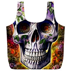 Cute Sugar Skull With Flowers - Day Of The Dead Full Print Recycle Bag (xl) by GardenOfOphir