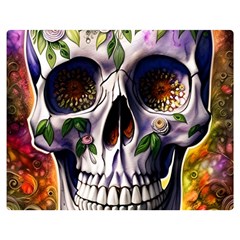 Cute Sugar Skull With Flowers - Day Of The Dead Two Sides Premium Plush Fleece Blanket (medium) by GardenOfOphir