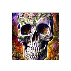 Cute Sugar Skull With Flowers - Day Of The Dead Satin Bandana Scarf 22  X 22  by GardenOfOphir