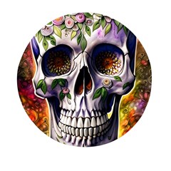 Cute Sugar Skull With Flowers - Day Of The Dead Mini Round Pill Box