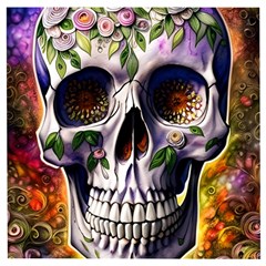 Cute Sugar Skull With Flowers - Day Of The Dead Wooden Puzzle Square by GardenOfOphir